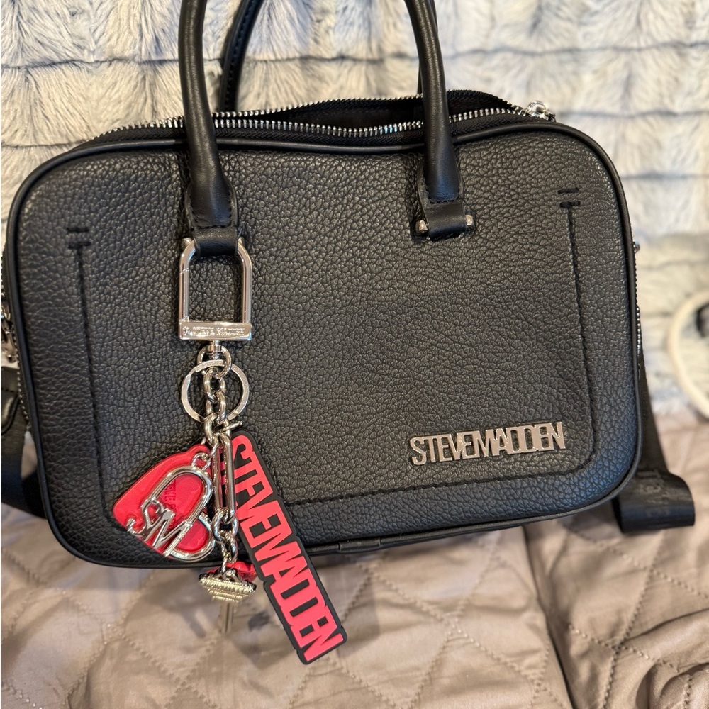 Steve Madden Black Satchel with Silver Accents